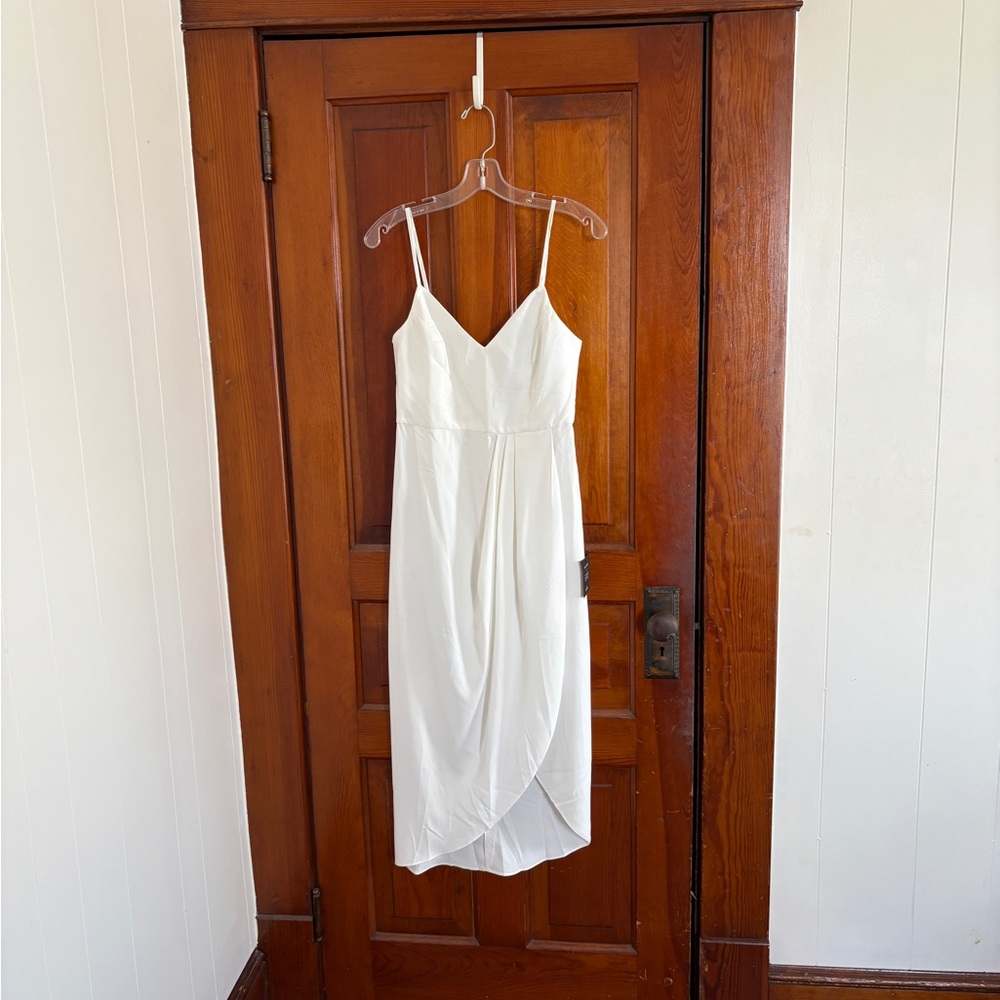 Lulu's White Spaghetti Strap Wrap-Front Midi Dress